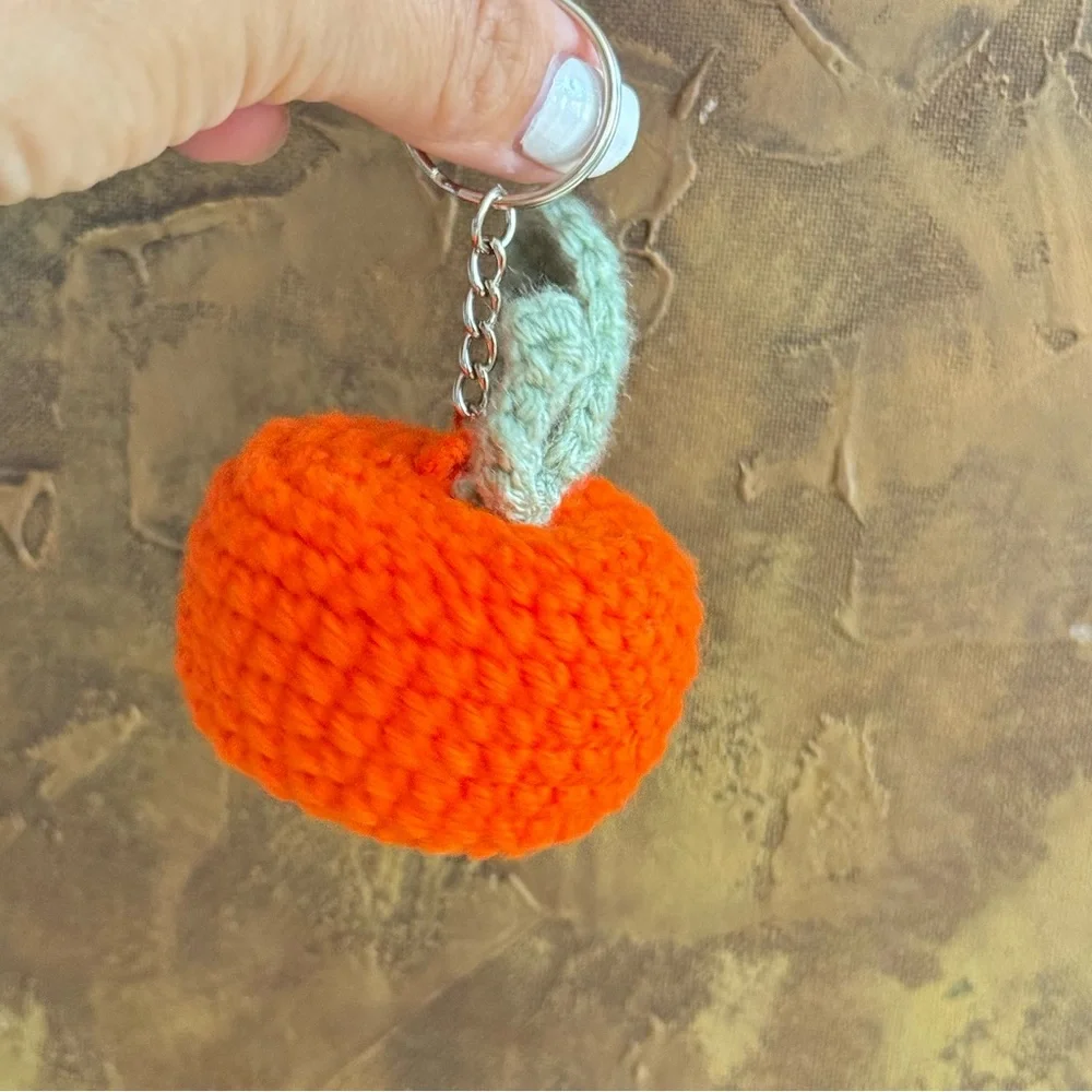 Handmade Crochet Clementine Keychain | Cute Fruit Amigurumi Gift